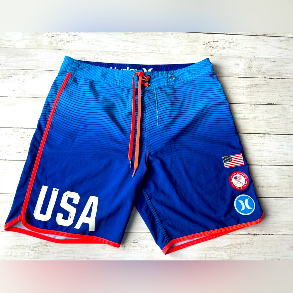 Hurley Phantom US Olympic SURF  Surfboard Team USA Blue Board Shorts Mens 34